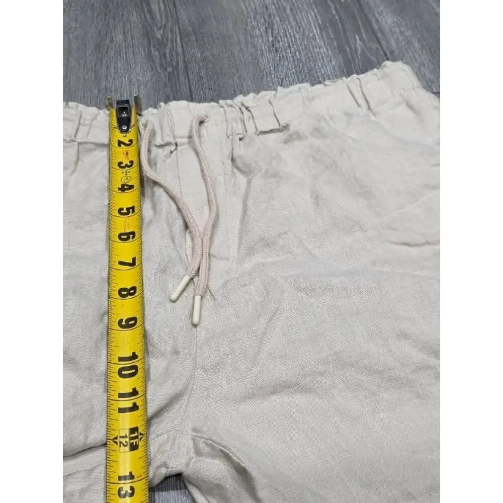 Mango Drawstring Pure Linen Trousers pants pull on Y2K Beige XL A006495
